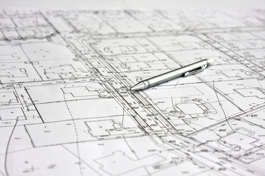 oł&oacute;wek na białym planie budowy architektonicznym