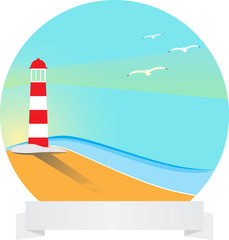 circle landscape with ribbon and lighthouse