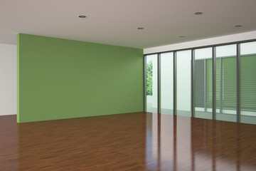 modern empty living room with green wall