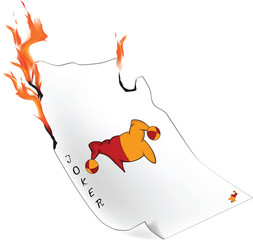 Joker, a playing card and fire .Cartoon