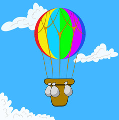 Multicolor Hot Air Balloon in blue sky.