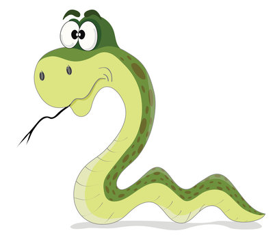 cartoon vector illustration of funny green snake