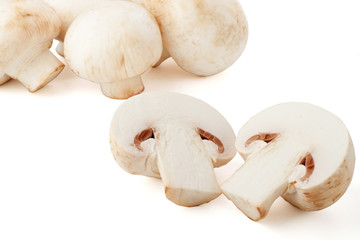 Champignon mushrooms on white backround