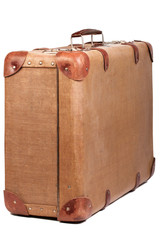 Vintage brown suitcase isolated over white background