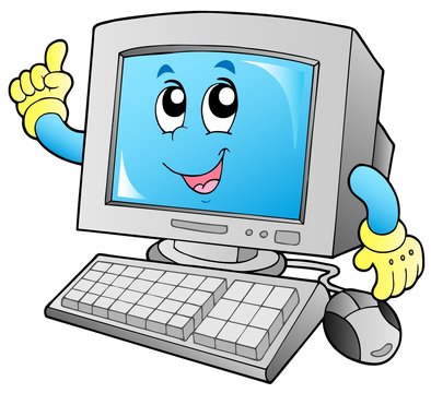 Cartoon smiling desktop computer