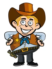 Vlies Fototapete Wilder Westen Netter Cartoon-Cowboy, der lächelt