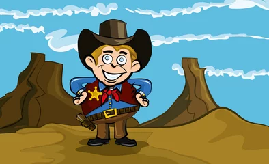 Vlies Fototapete Wilder Westen Netter Cartoon-Cowboy, der lächelt