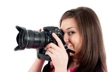 Junge Fotografin beim Fotografieren