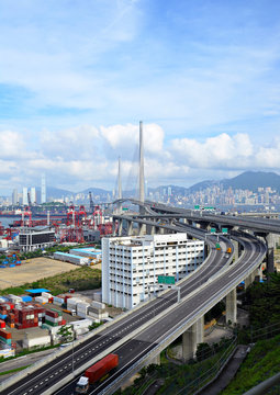 bridge and container terminal  in Hong Kong