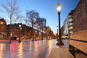 Paris Champs Elysee street in the evening