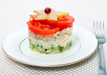 Salad of vegetables and fish tuna