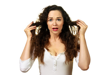 Beautiful young woman having a bad hair day