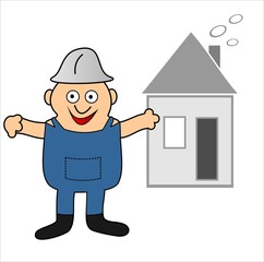 worker and house, vector illustration