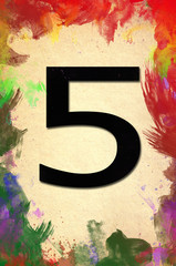 Number five watercolor on vintage paper