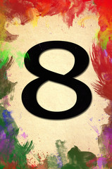 Number eight watercolor on vintage paper