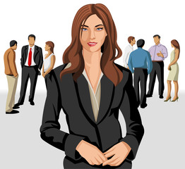 Business woman wearing suit with office people