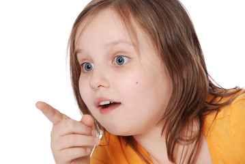 The little girl, points a finger