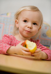 little girl with apple