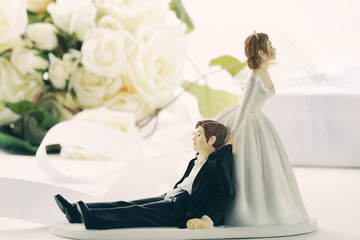 Whimsical wedding cake figurines on white - 31293473