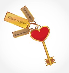 gold key with tags
