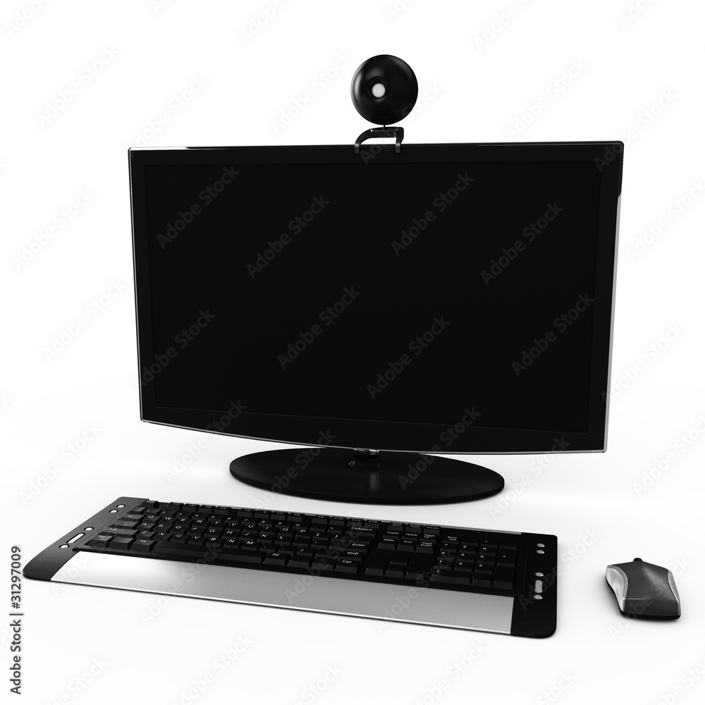 Poster 3d modern work desk with a black computer display