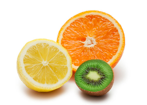 Kiwi lemon and orange isolated