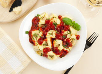 tortelloni pasta meal from above