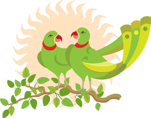 Parrot Couple on tree branch