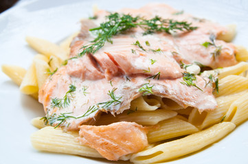 tasty pasta with salmon
