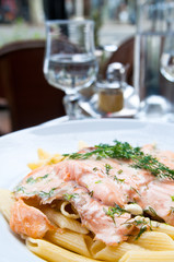 tasty pasta with salmon