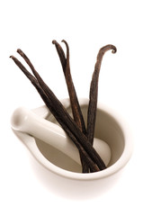 mortar with vanilla pods