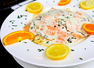tasty pasta with salmon