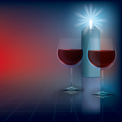 abstract illustration with candles and wineglass on dark