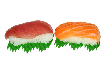 Closeup Of Japanese Rice Sushi On White Background