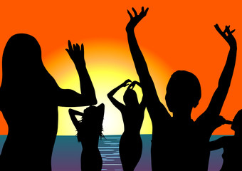 party on beach with girl silhouette