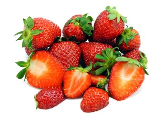 Fresh strawberry fruits on a white background