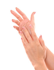 Woman's hand isolated on white