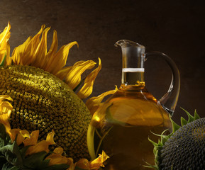 Oil bottle with sunflowers