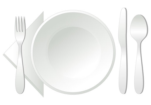 empty plate with spoon, knife and fork, vector