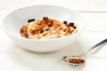 Bowl of bread and butter pudding