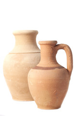 Mini clay Ceramic Bottles with white background