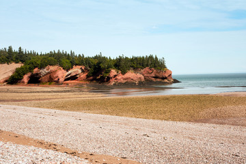 Famous sandstone sea caves in St Martins, New Brunswick