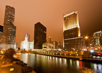 The high-rise buildings along Chicago River