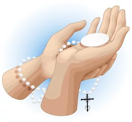 Crédence de cuisine en verre imprimé Dessiner Mani Preghiera Ostia e Rosario-Praying Hands Rosary and Host