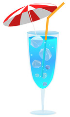 blue soda with a little red umbrella