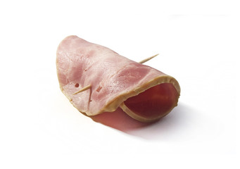Twisted one piece of the ham  on the white background