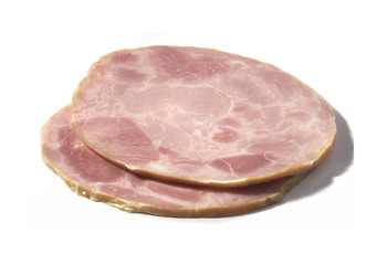 Two pieces of ham on the white background