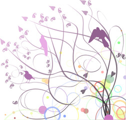design with color circles, lines and birds