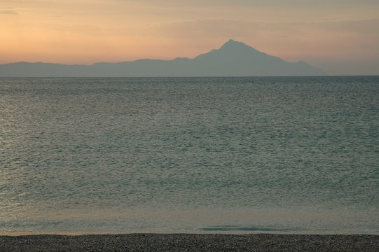 Halkidiki, Greece with mount Athos on background