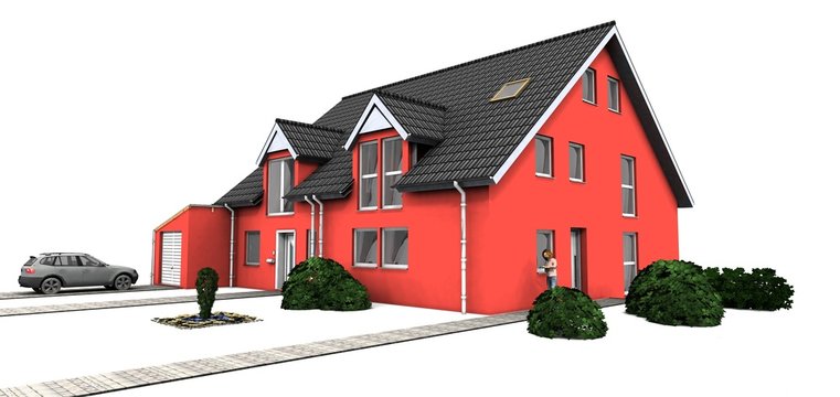 3d rotes Doppelhaus